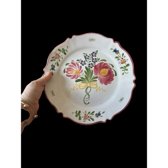 Roullet Renoleau Pink Green Floral Ceramic 10" Plate France French Cottage Decor - Picture 5 of 8